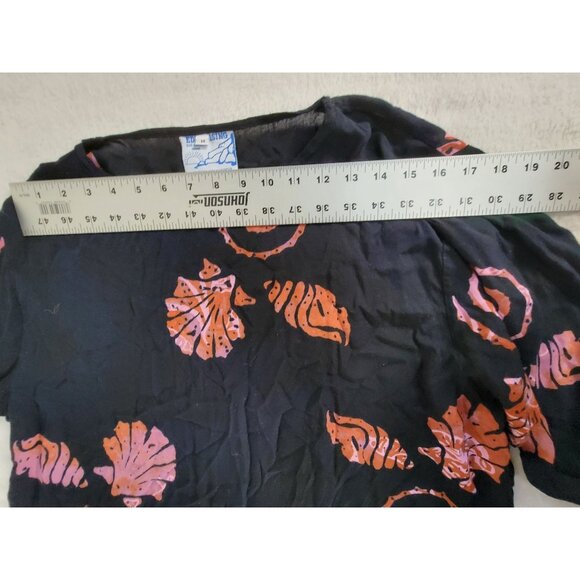 Eden Rising Womens Shell Print Long Sleeve Top Size Medium Black Orange Rayon - Picture 6 of 8